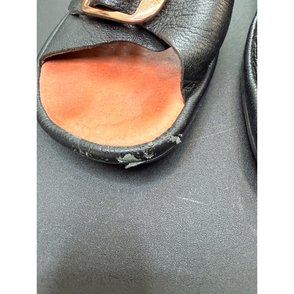 FLY London Elax Leather Mules Sandals Women's Buckle‎ Detail Black Open Toe 7 - Picture 5 of 11